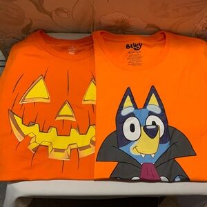 Lot of Two (2) Orange Halloween Unisex T-Shirts - Bluey & Pumpkin - 3XL - NWT